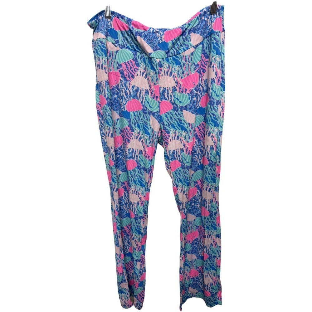 Lulu-B Jellyfish Print Palazzo Pants Women's XL Wide Leg Pull-On Beach Travel